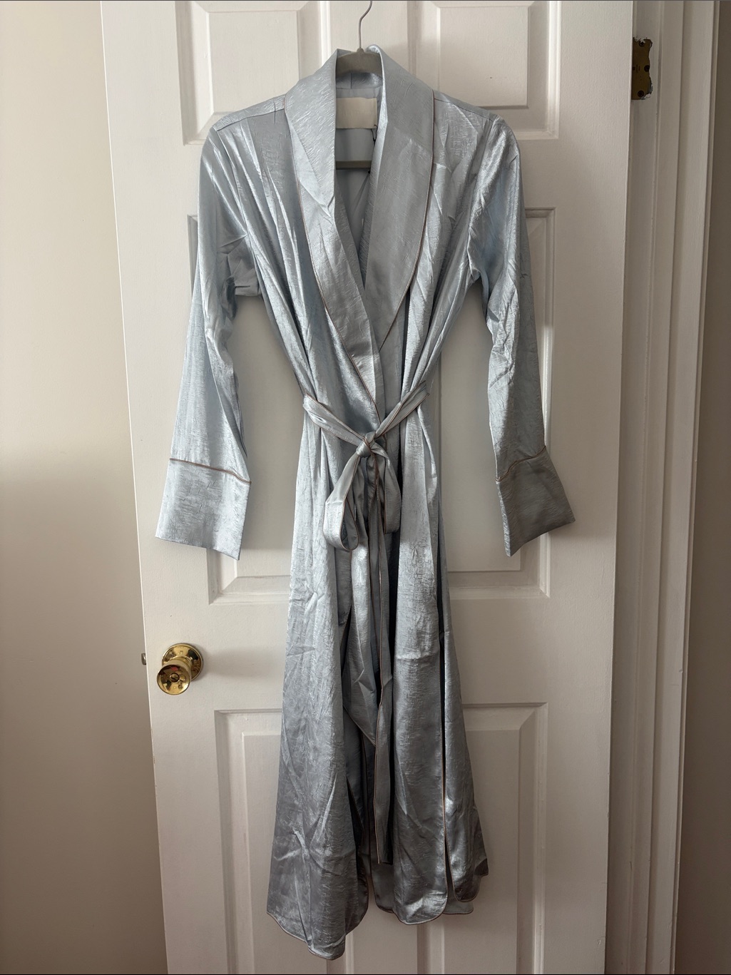 Luxury Blue Satin Lounge Robe With Belt